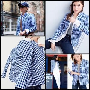 J.Crew Campbell Linen Blend Blue Gingham Check Preppy Academia Office Blazer 2